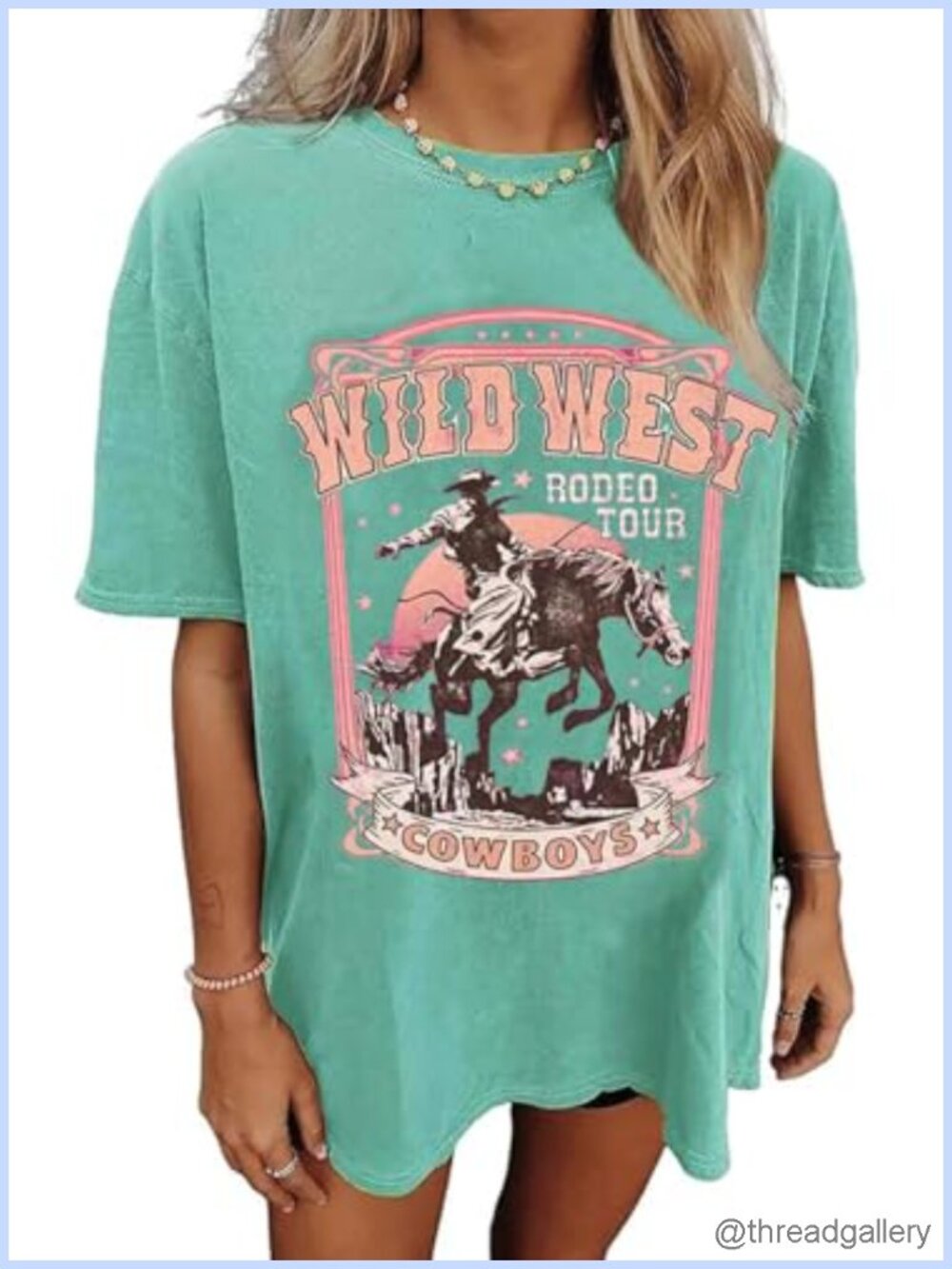 Oversized Wild West Cowboys Graphic T-Shirt Cotton Blend Round Neck Short